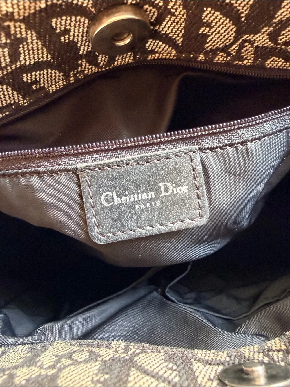 Dior Black and Gray Monogram Tote with calf leather Dark Blue Straps